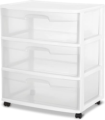 YUEHAPPY Contenedores de almacenamiento transparentes de plástico con organizador de carrito de 3 cajones para ropa color blanco