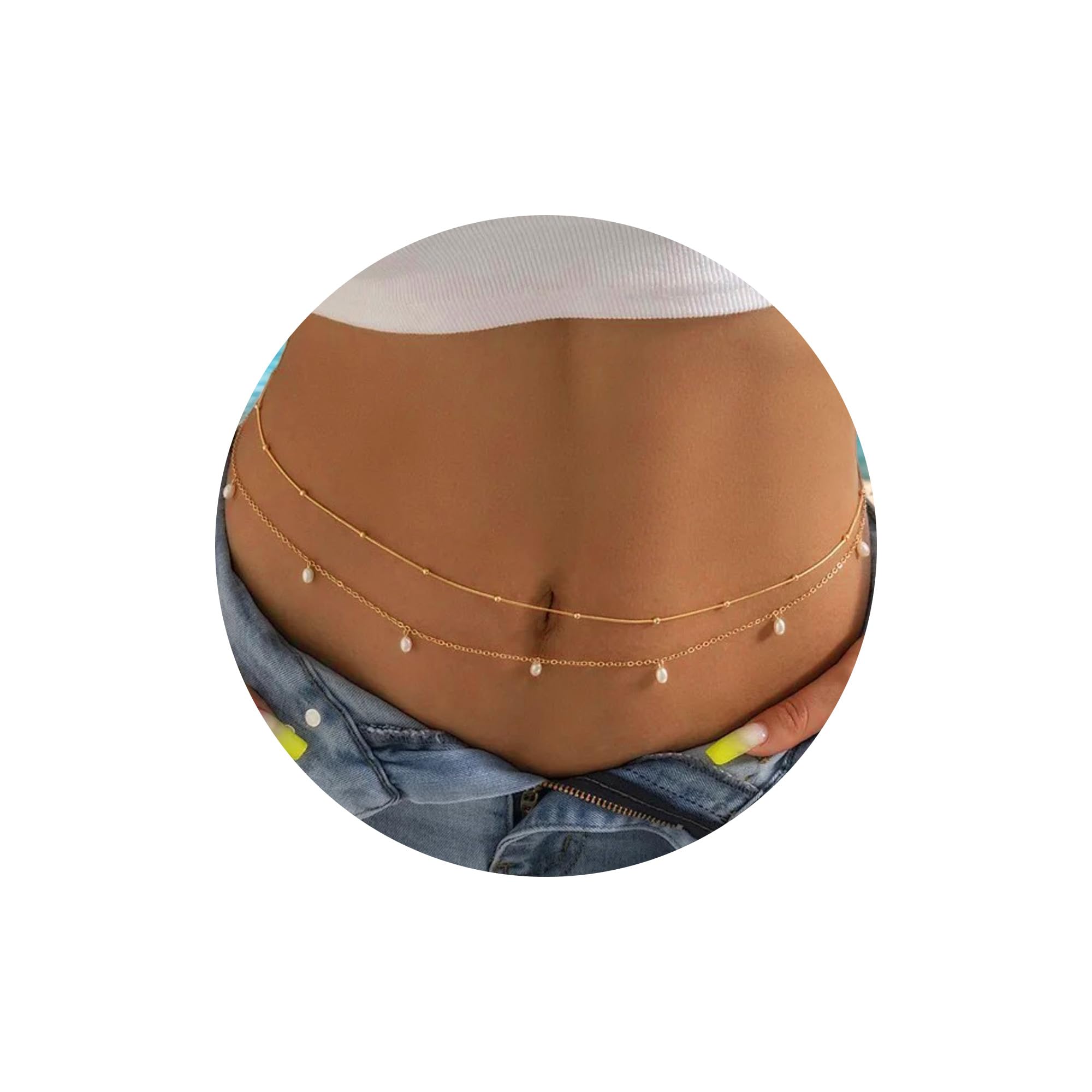 Turandoss 1-3PCS 18K Gold Plated Waist Chains for Women - Gold Layered Belly Body Chain for The Waist Adjustable Multilayer Sexy Bikini Waist Chain