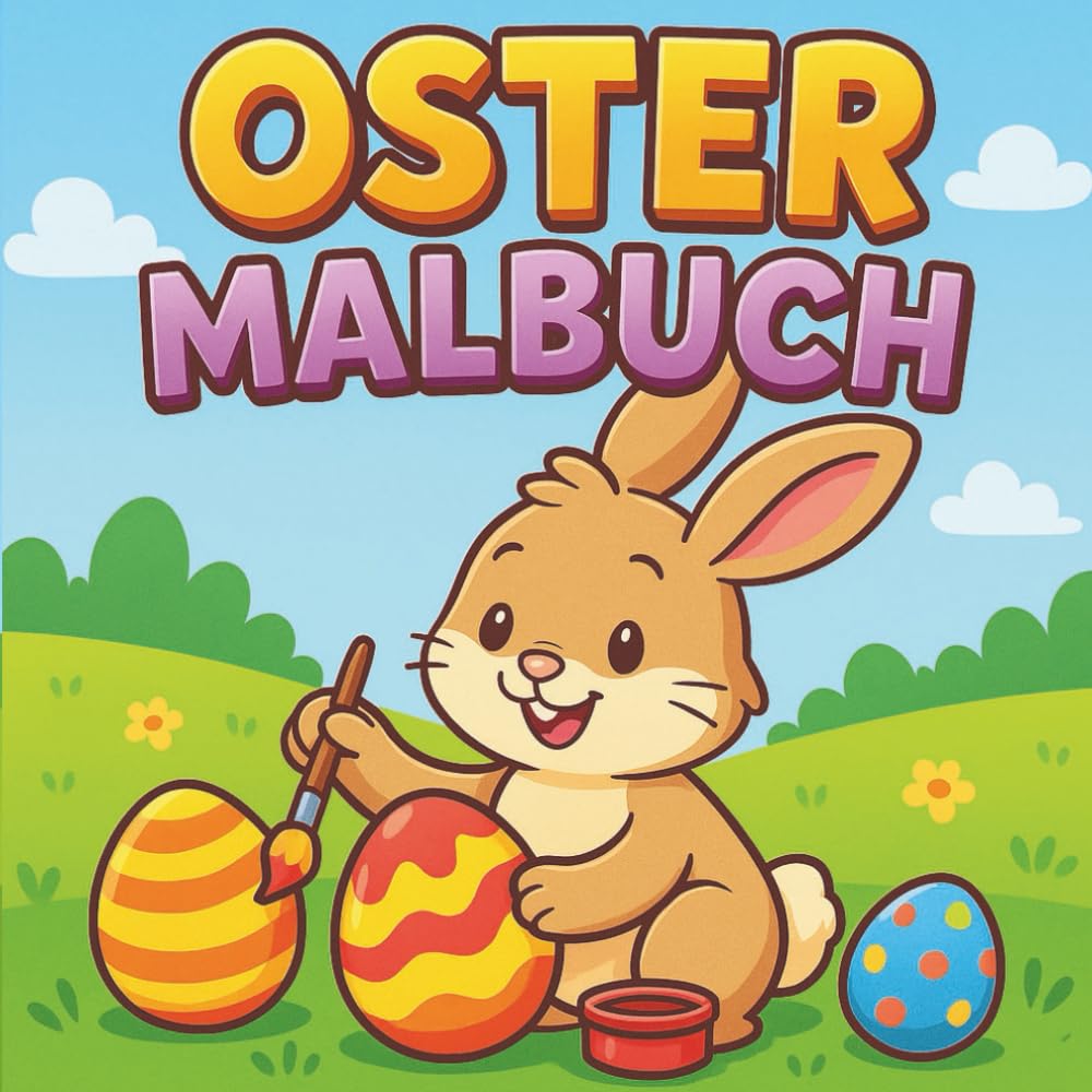 Oster-Malbuch: Einfache, fröhliche Oster-Motive – süße Hasen, bunte Eier und kindgerechter Malspaß.