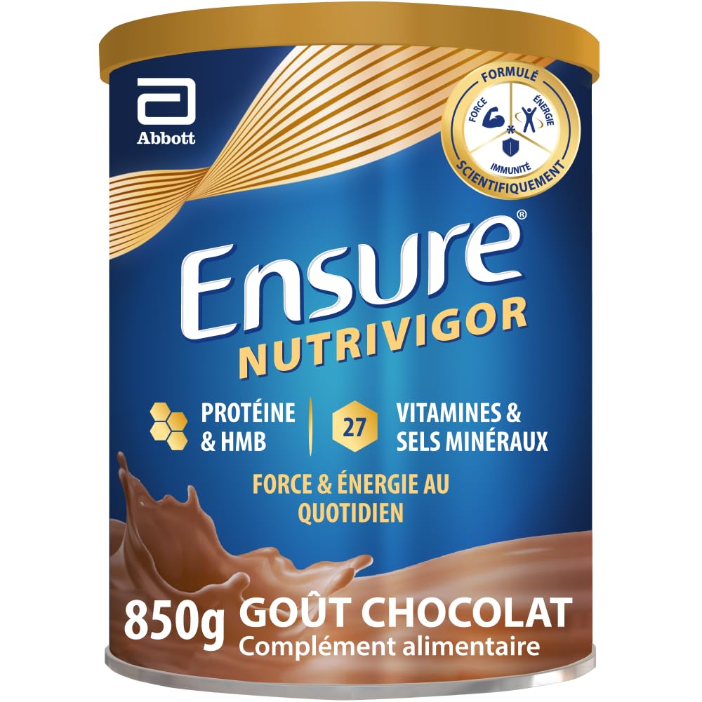 Ensure NutriVigor - Complément alimentaire avec protéines, 27 vitamines et minéraux et HMB - Pour une alimentation saine et équilibrée - Chocolat - 1 x 850 g