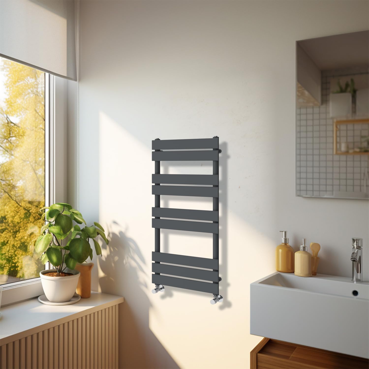 NRG Bathroom 1000 x 450mm Flat Panel Heated Towel Rail Radiator Anthracite