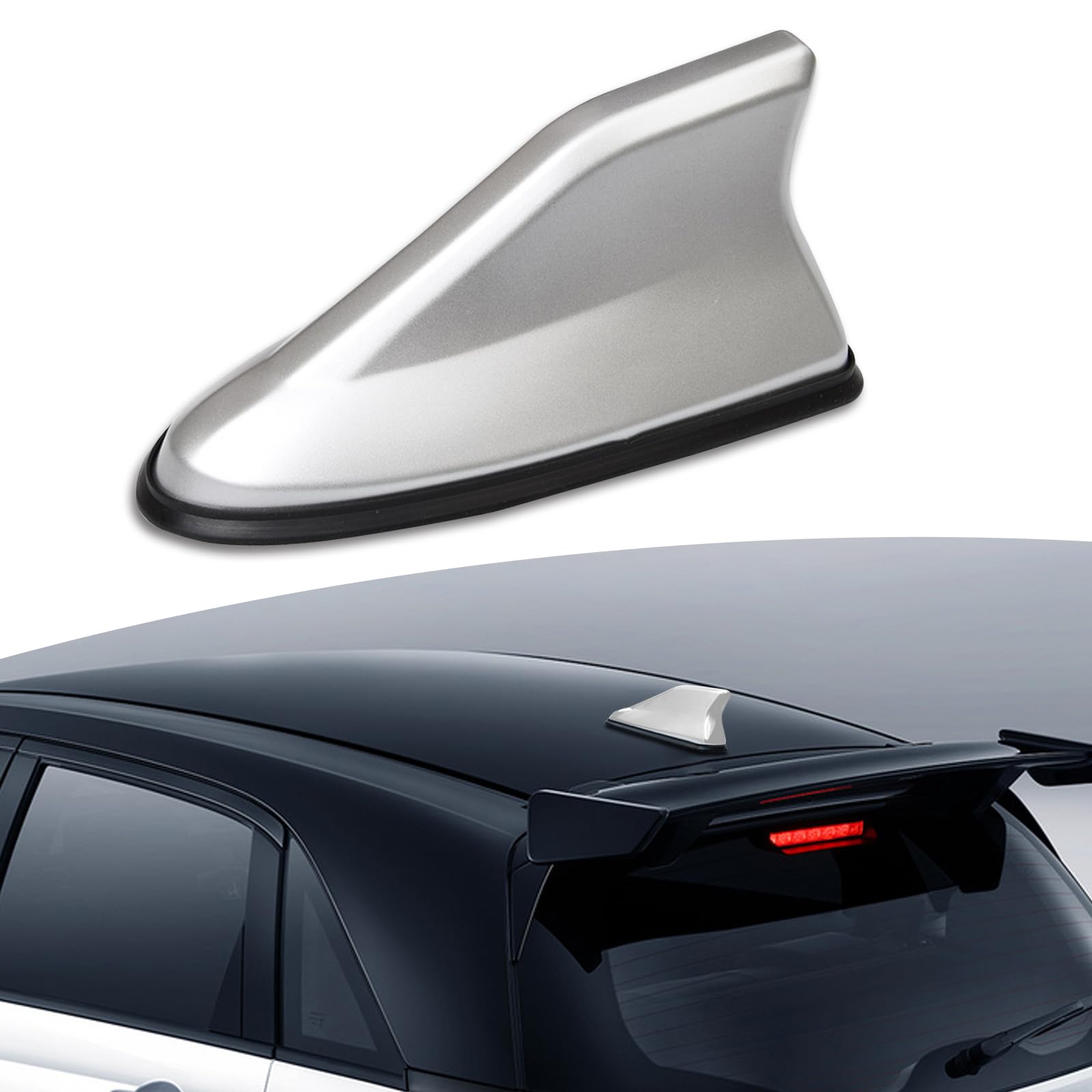 1 PC Car Shark Fin Antenna, AM/FM Radio Signal Base Cover, ABS Car Signal Receiver, Automobile Modification Accessories, Universal for Most Cars, SUVs and Vans (Silver)