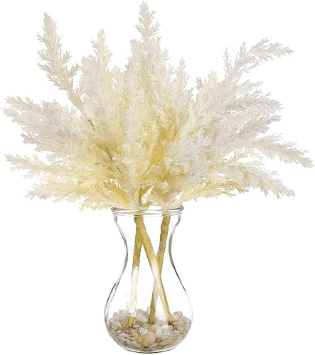 SilksAreForever 11 Pampas Grass Artificial Arrangement wGlass Vase -CreamPink Pack of 6
