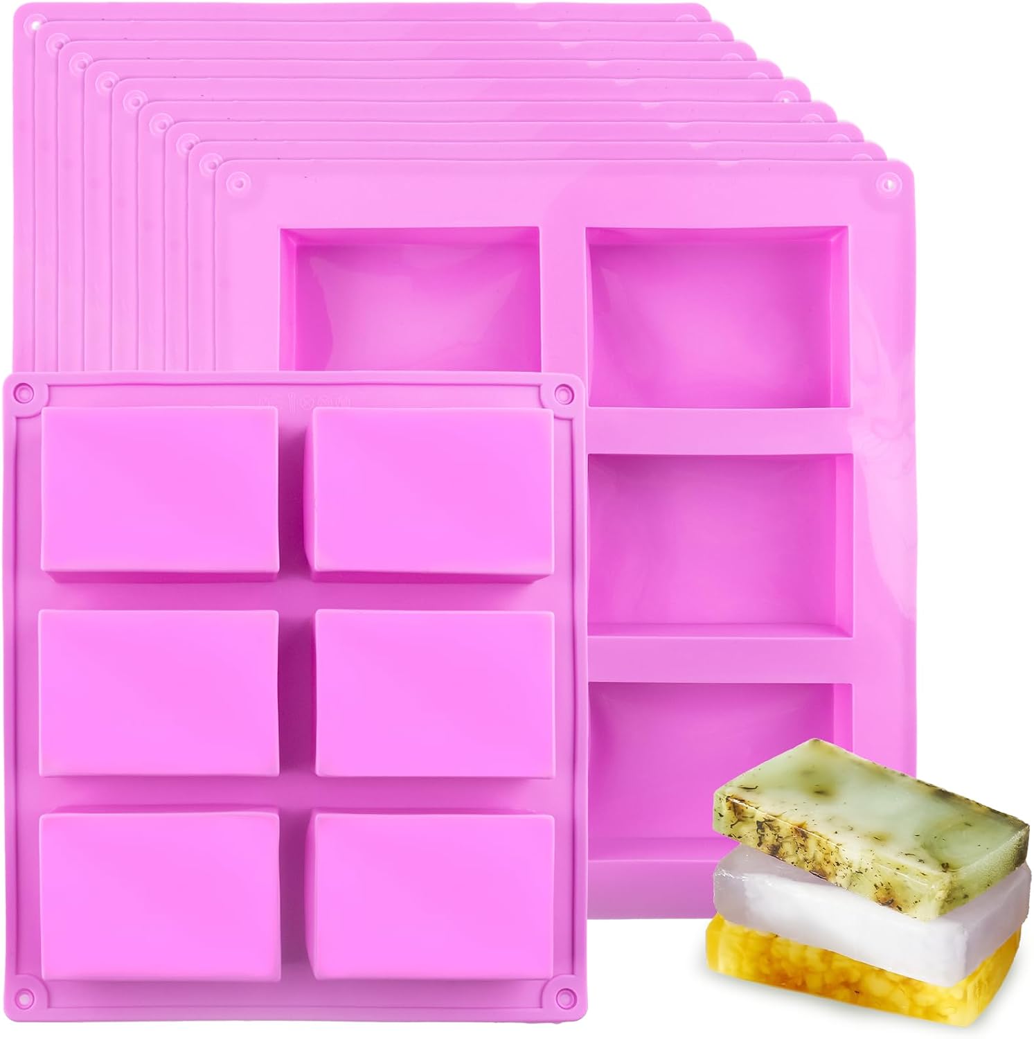 10 Pack Silicone Soap Molds, 6 Cavities Rectangle Silicone Soap Mold, Great for Homemade Craft Soap Bar Mold, DIY Chocolate Molds, Cake Molds & Ice Cube Trays - Just Pop Out (Purple)