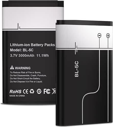 2 Packs BL-5C Battery 3.7V Rechargeable, 3000mAh New Upgrade High
