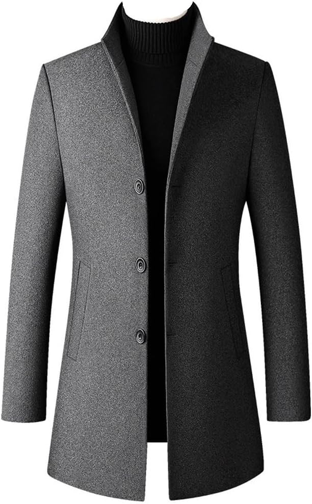 Tweed Coat Autumn and Winter Men's Medium-Length Men's Tweed Business Tweed Men's Trench Coat(XL Code)