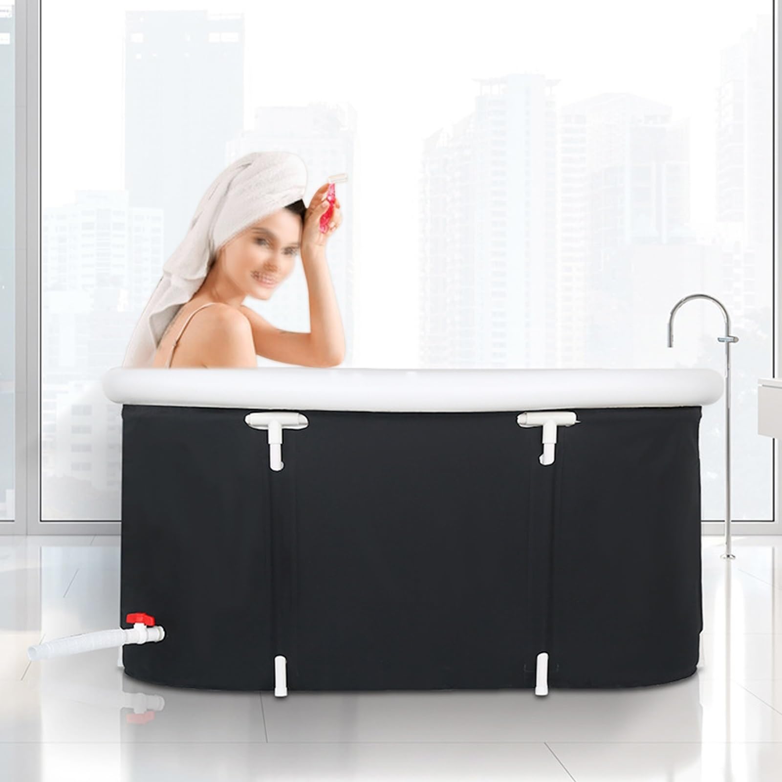 Faltbare Badewanne für Erwachsene 120×60 cm | geräumiges Home Spa mit Isoliertem Deckel | Platzsparend für Kleine Badezi