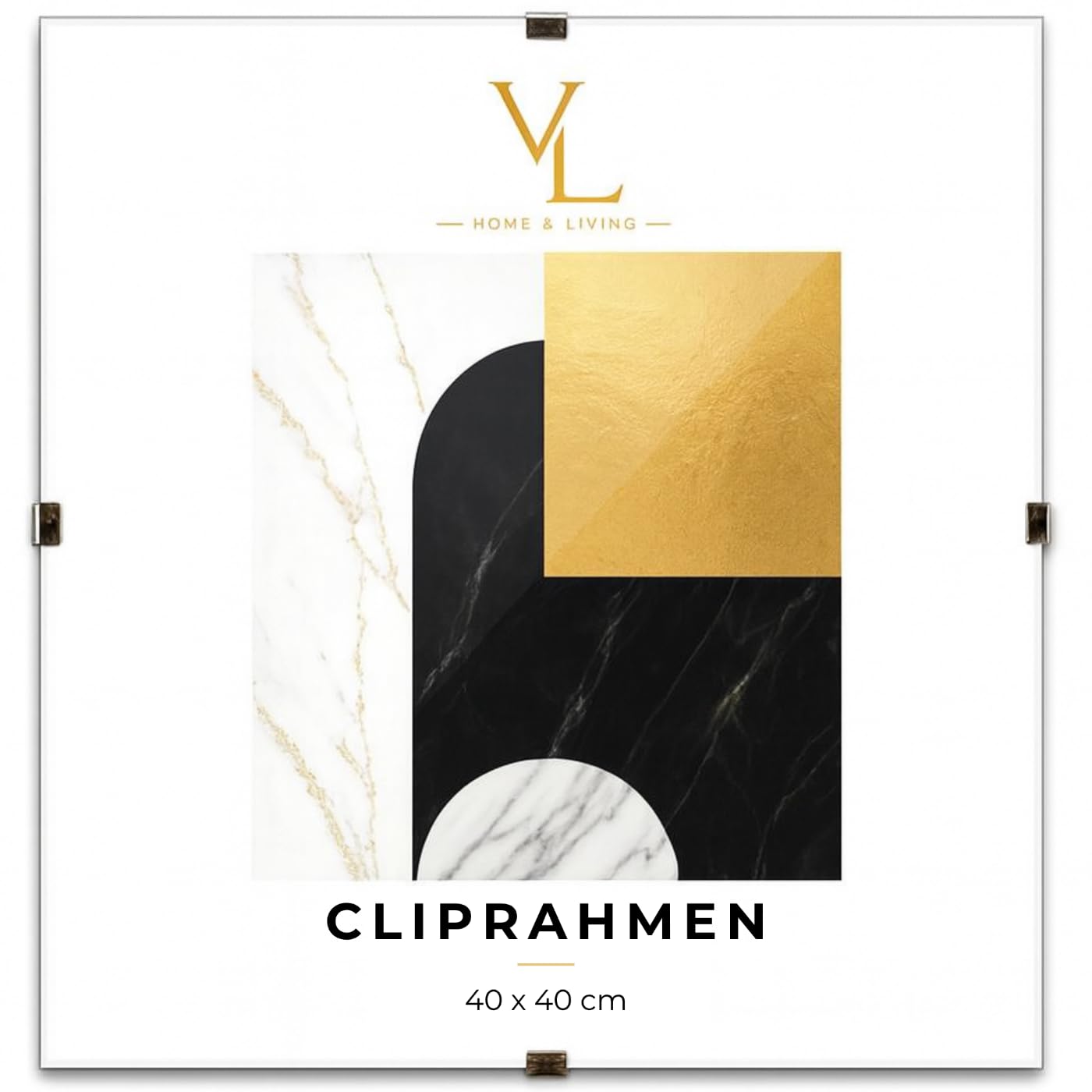 VELORA H&L Cliprahmen - Rahmenloser Bilderrahmen aus Acrylglas für Fotos, Poster, Kunstwerke & Urkunden, horizontal oder vertikal
