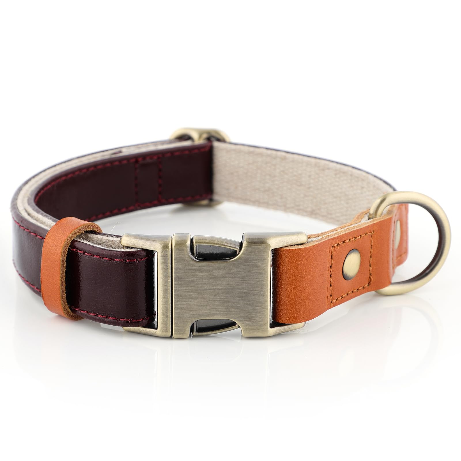 Plutus Pet Genuine Leather & Hemp Dog Collar – Adjustable Heavy Duty Pet Collar with Quick Release Metal Buckle, Soft & Stylish for Puppy and Small, Medium, Large Dogs (Copper Brown, L)