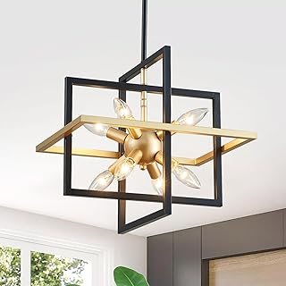 XINGQI Modern Geometric Pendant Lighting 8-Light Black and Gold Farmhous...