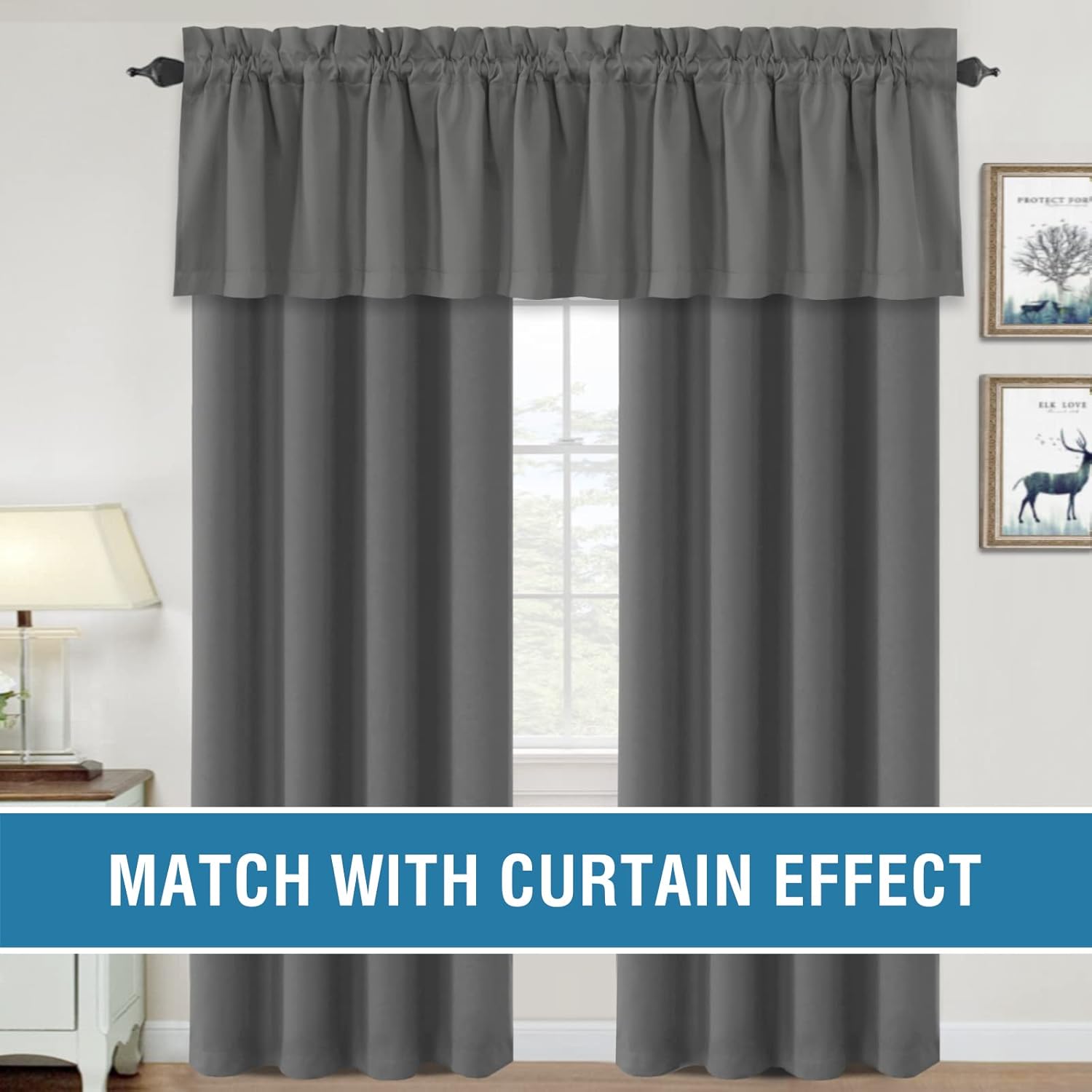 H.VERSAILTEX 100% Blackout Valances for Windows,Valance Curtains for Kitchen Blackout Thermal Insulated Solid Window Curtain Valances, Grey, 52 x 18 Inches, 2 Panel