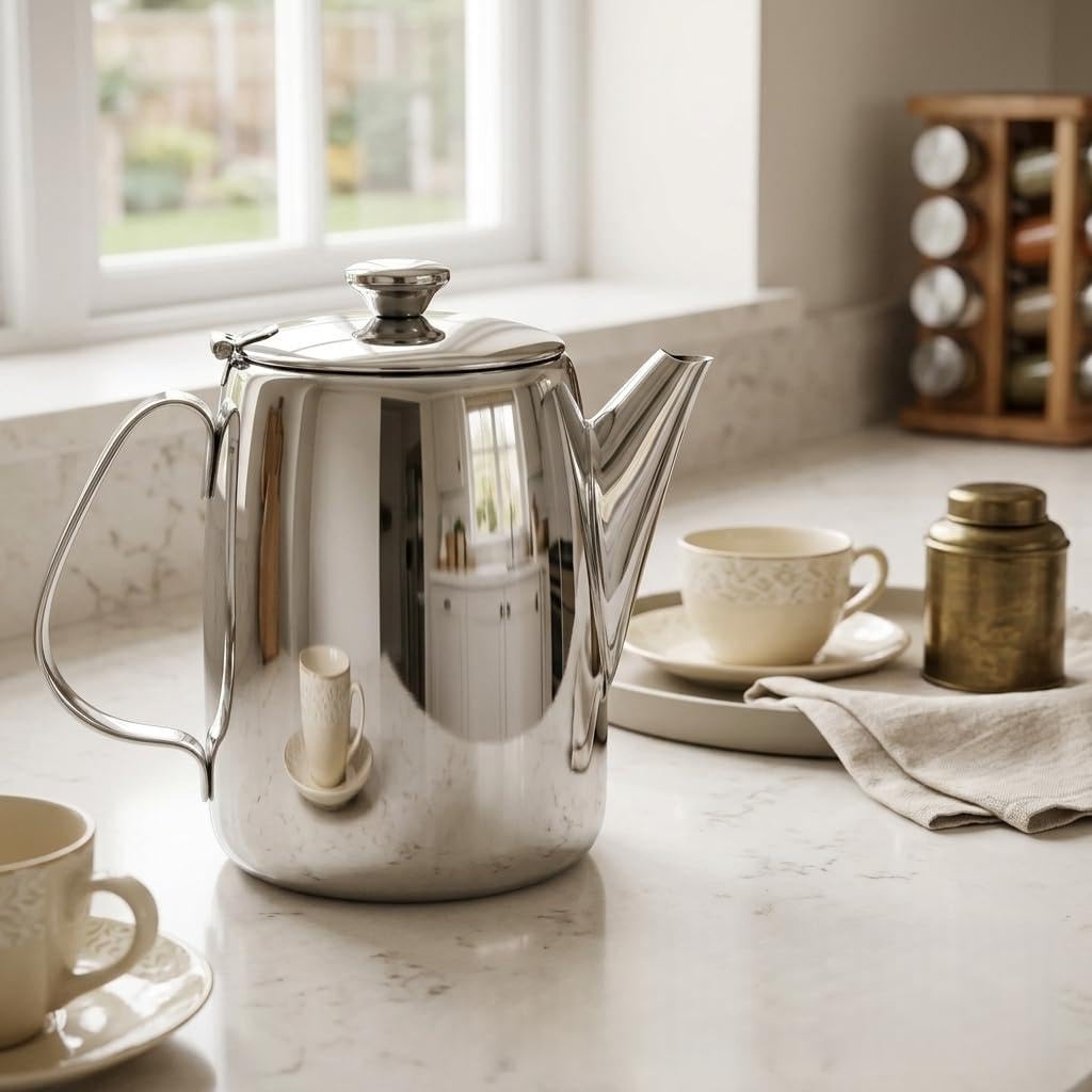 Acense Premium Tea Pot, Coffee Pot 18/10 Stainless Steel, Mirror Polished, Strong Hinge and Fitted lid. (3 Litre)