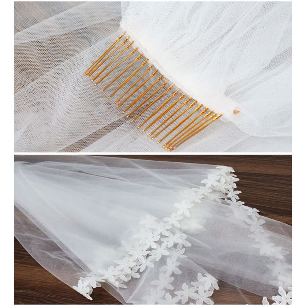 Welon ślubny Welon na wieczór panieński, Wykwintny ślub 82 cm * 52 cm z perłowo-koralikowo-aplikowanym brzegiem, jednowarstwowy gładki tiul, ręcznie robiony welon z grzebieniem do włosów