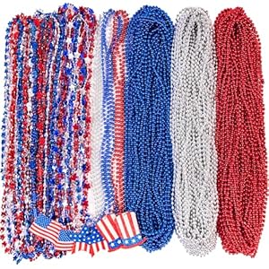Moon Boat 72PCS 4th of July Accessories Necklaces: Blue White and Red Beads Bulk, Patriotic Party Independence Memorial Day Favors Toys Decorations