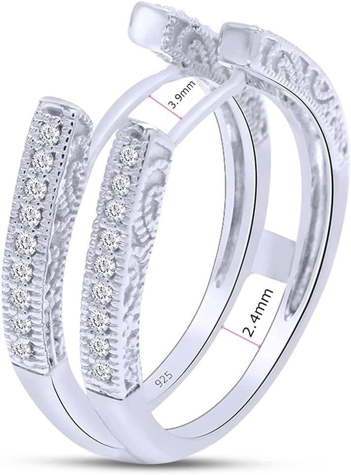 Cathedral Enhancer Guard Ring for Women with Round Lab Created Moissanite or Lab Grown Diamond, Stacking Wedding Ring in 14K Gold Plated 925 Sterling Silver Jewelry Gift for Her