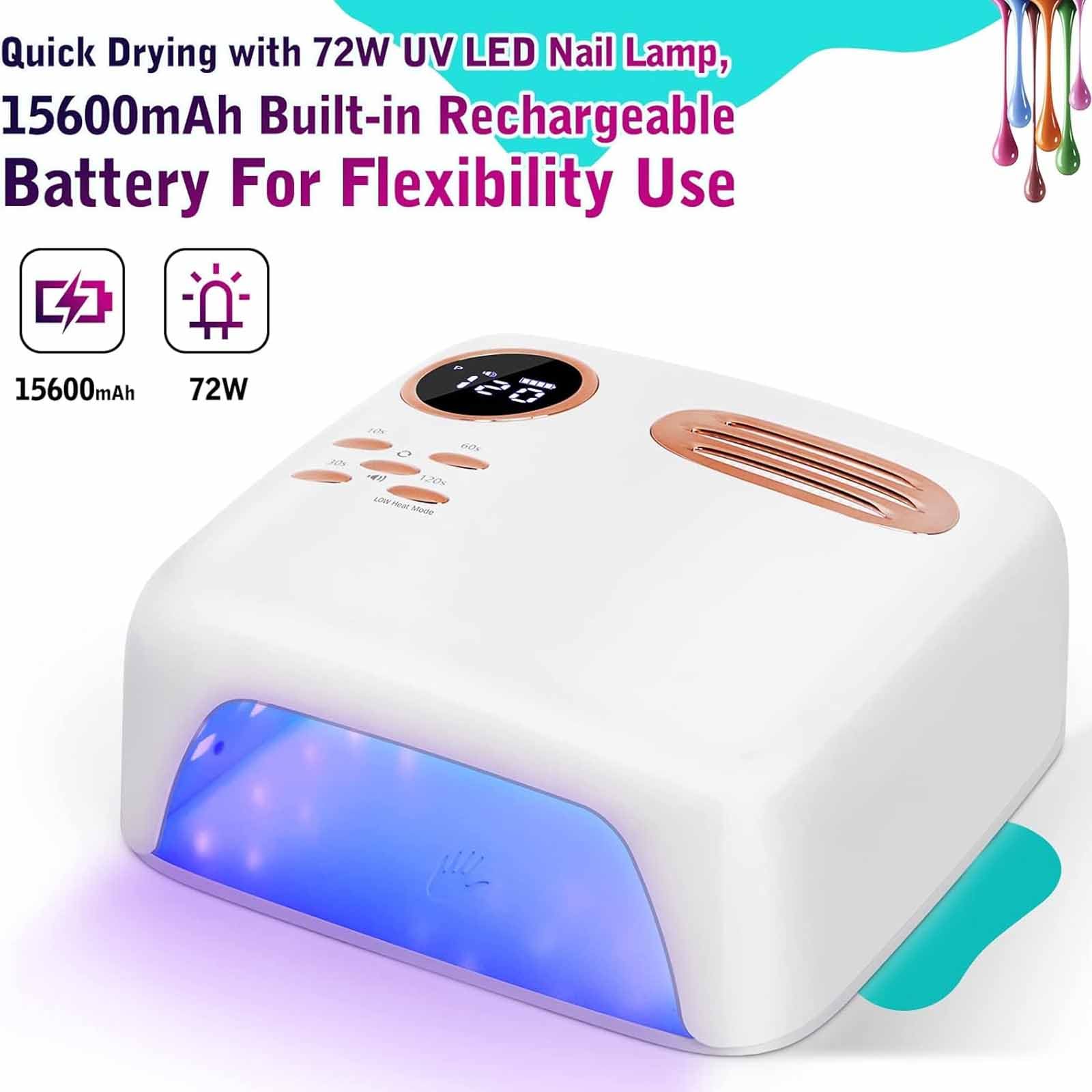 Lámpara LED de uñas de 72 W, lámpara LED profesional con 36 fuentes de luz y 4 temporizadores, sensor automático y memoria, secado rápido de esmalte de uñas de gel y cuentas de luz LED (365 nm + 405