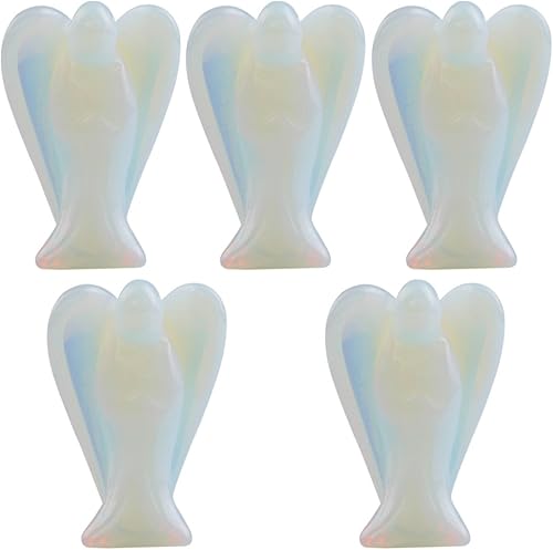 mookaitedecor Juego de 5 figuras de ángel de cristal opalita, 1.5 pulgadas, mini estatua de ángel de la guarda tallada con bolsillo, escultura de