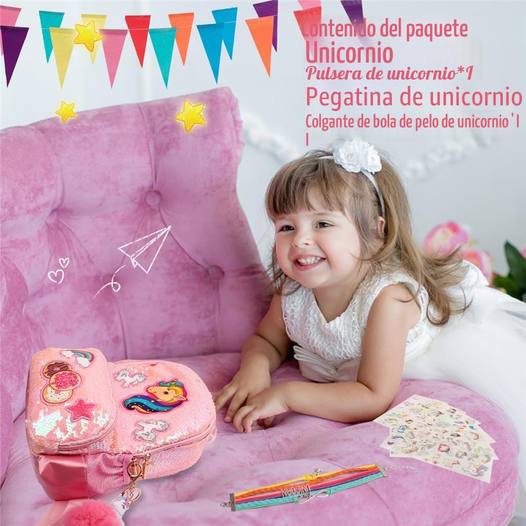Mochila Unicornio Niña Lentejuelas,Mochila Guarderia Niño Bonito,Mochilas Escolares Infantiles Personalizadas,Mochilas Preescolar Moda,Casual Bolsa Niñas,Regalo para Cumpleaños Xmas