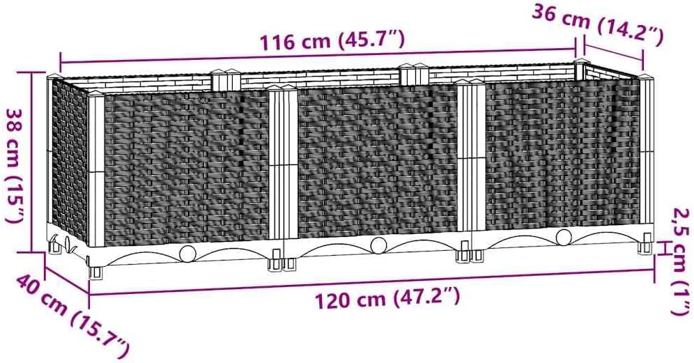 Rectangular Outdoor Planter Box, Matte Black Polypropylene, 47.2x15.7x15.0 in, Durable Garden Bed for Flowers, Herbs, Vegetables, Weatherproof Raised Bed