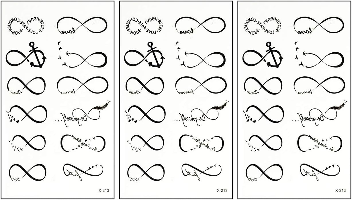 PARITA Small Tattoos Heart Bird Anchor Eight Infinity Lines Cartoon Temporary Water Transfer Tattoo Paper for Women Kids Men Body Art Arms Legs Hand Neck Decorations Fun Party Gift (Pack 3 PCS.) (15) : Beauty & Personal Care