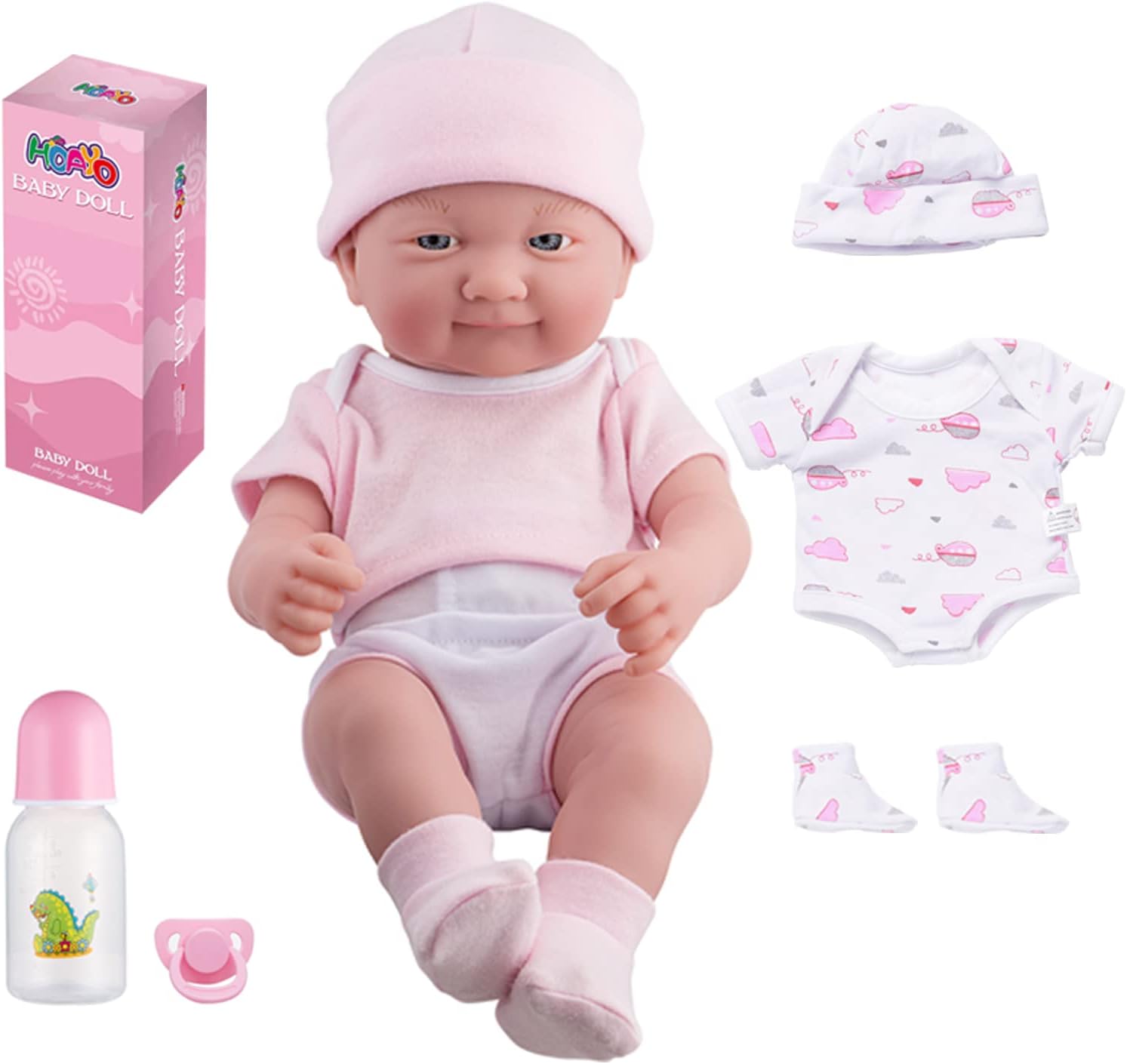 HOAYO Lifelike Reborn Baby Doll, 13 Inch Realistic Baby Doll with 2 Sets of Clothes
