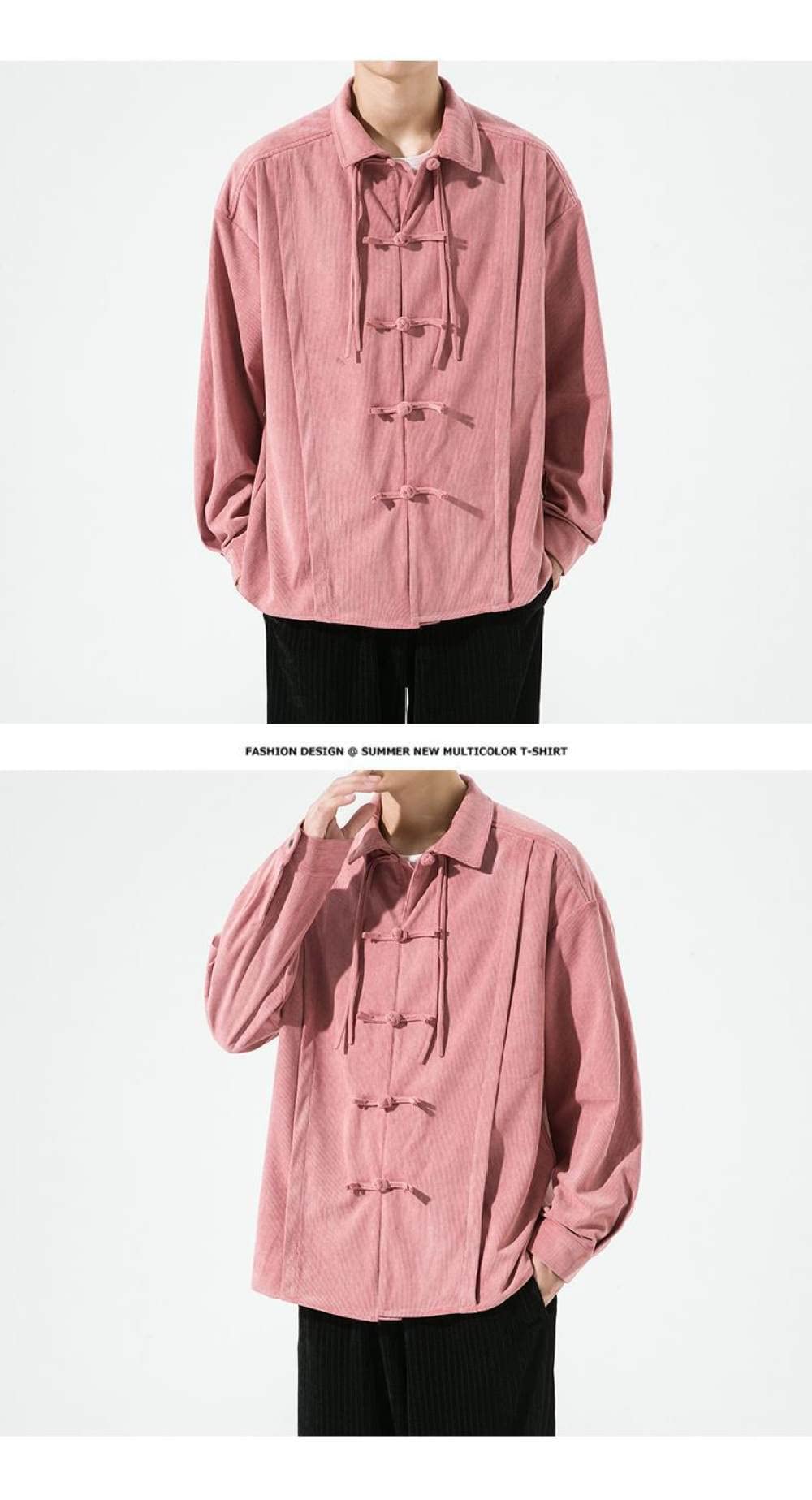 HGJH Herren Hemd Langarm, Herren Langarm Flanellhemd Thermohemd Ethnisches Rosa Hemd Button-Down-Baumwolle Großvaterhemd Bequemes Henry-Hemd Lässiges Arbeitshemd Für Männer Jungen
