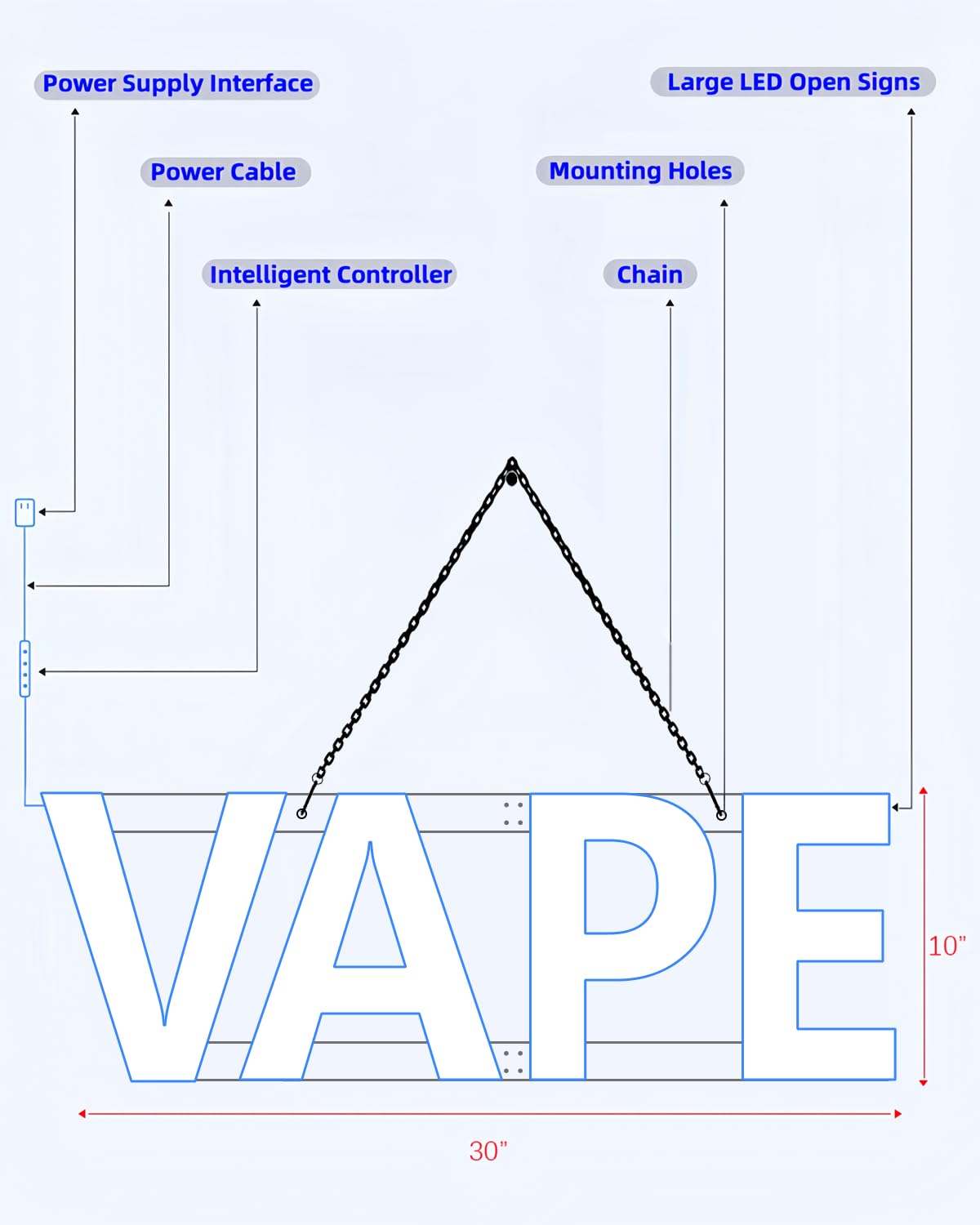 Señal de VAPE grande ultrabrillante de 76.2 cm x 25.4 cm, pantalla LED para tiendas de cigarrillos electrónicos, tiendas de vape, tiendas de conveniencia, gasolineras
