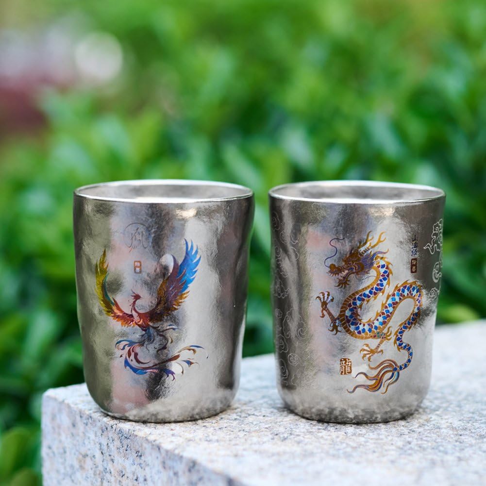 Mug Portable en Titane À Motif Dragon, Tasse À Café/bière Légère pour Boissons Froides, Idéale pour Maison Le Camping.
