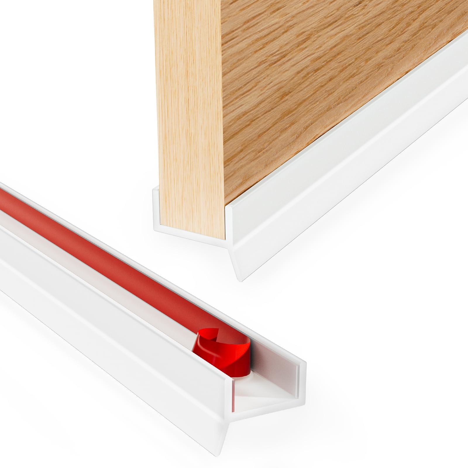 Flexible Rubber Sealing Strip, Self Adhesive Front Door Weather Sealing Insulation Strip, Durable Draught Excluder Tape for 15mm, 16mm, 17mm Thickness Kickboard Panel Kitchen Doors (White 2.5m)