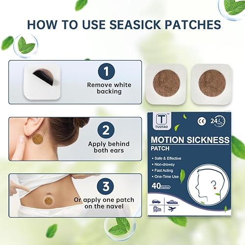 Miniatura 4 de Parches para mareo por movimiento, parches marinos para crucero, alivio de vértigo de mareos para adultos y niños, artículos esenciales de viaje