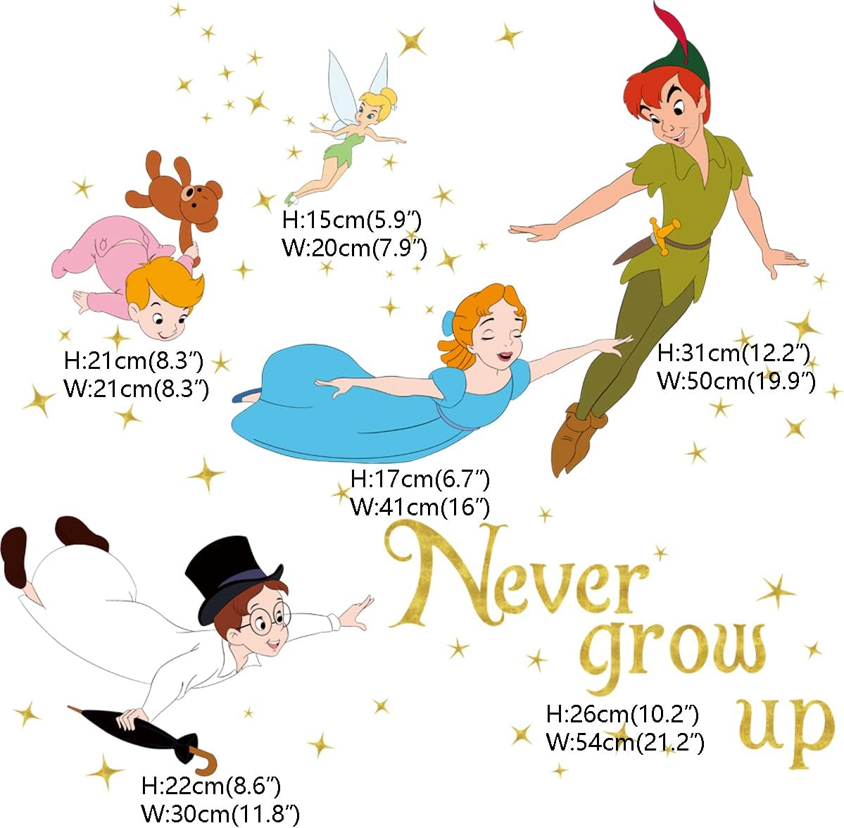 Runtoo Baby Wall Decal Never Grow Up Quotes Wall Stickers for Kids Bedroom Nursery Classroom Wall Decor
