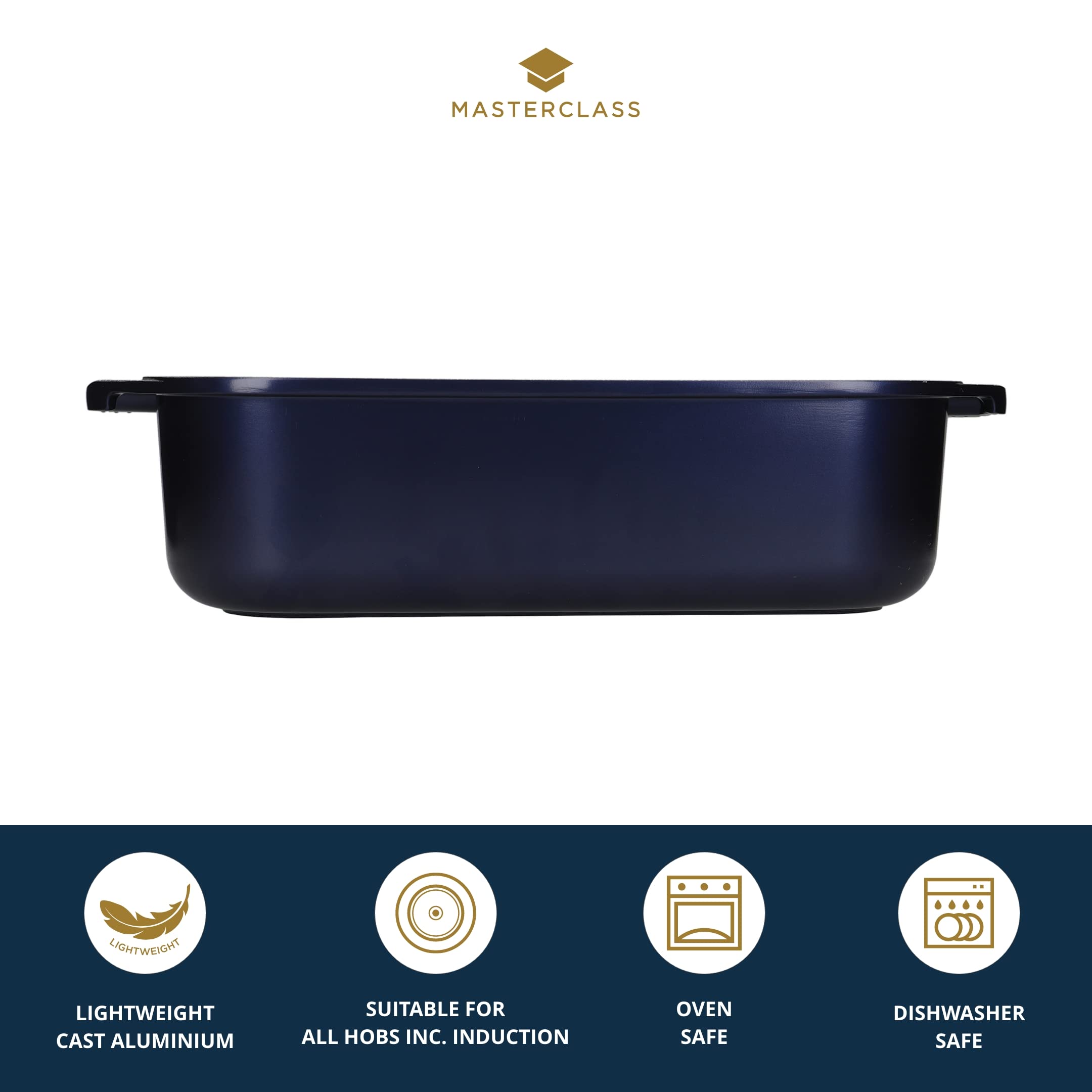 MasterClass Bratreine aus Aluminiumguss, tief, leicht, mit Griffen, induktions- und ofenfest, 41 x 26 cm, Metallic-Blau