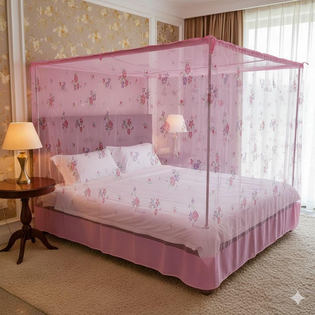 Pure Cotton Mosquito net Multicolor Soft Cotton Mosquito net Double Bet kung Size (Printed-Pink, 7x5)-image-47