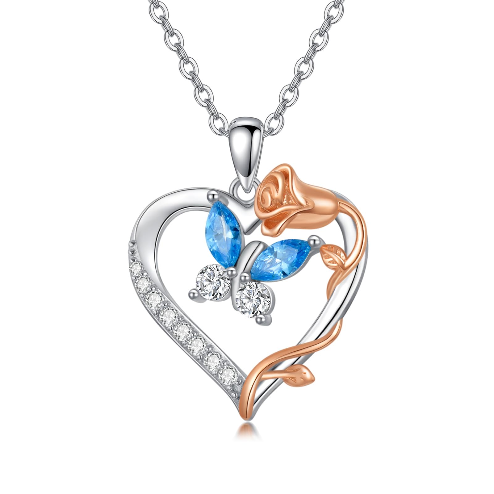 TOUPOP Schmetterling Kette Herz Rosa Kette für Damen 925 Sterling Silber Herz Schmetterling Schmuck Geschenk für Damen Schwester Freundin Mama Weihnachtengeschenk Geburtstagsgeschenk