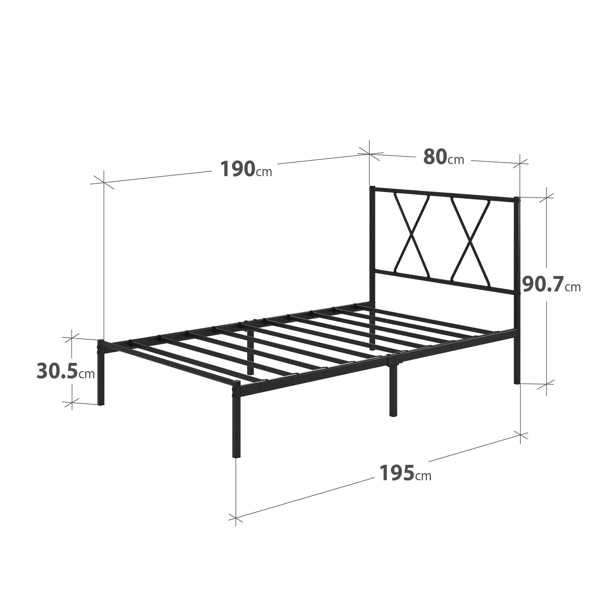 Zinus Elias łóżko pojedyncze 80 x 190 cm - Łóżko 80 x 190 cm - Wytrzymała metalowa podstawa z zagłówkiem - wysokość 30 cm - W zestawie metalowy stelaż - schowek pod spodem - czarny