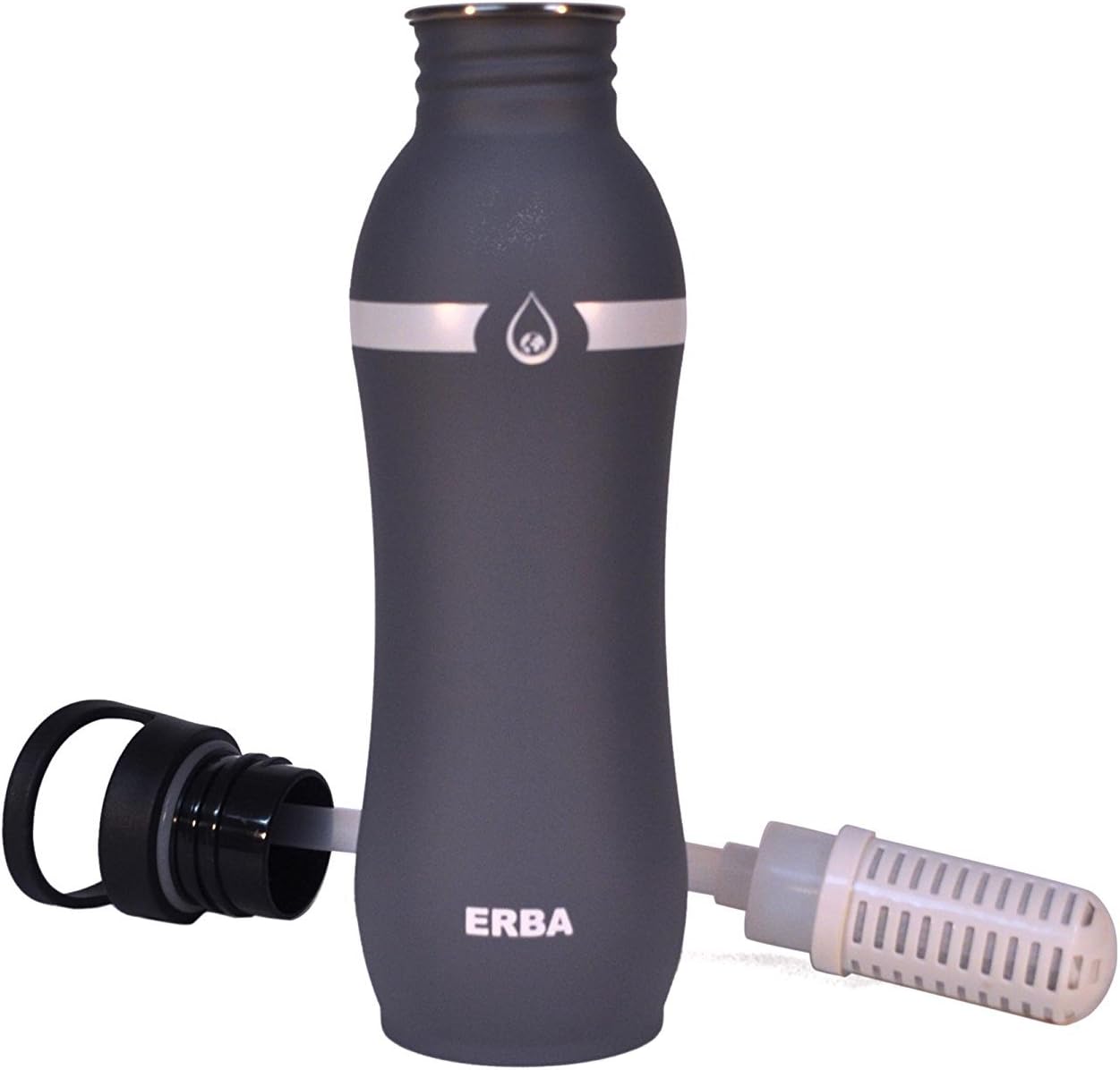 Erba Stainless Steel Filter Water Bottle Activated Carbon removes Chlorine