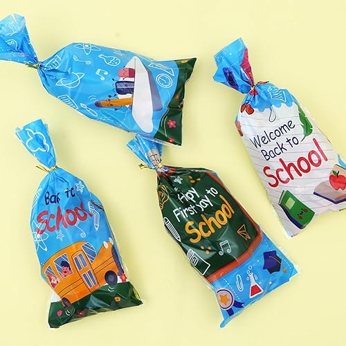 Miniatura 3 de Bolsas de regalo de regreso a clases con lazos giratorios, 100 unidades para el primer día de escuela, aula, fiesta, bolsas de dulces para niños,