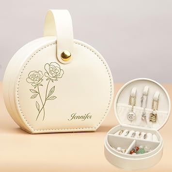 ALBK Personalised Jewellery Box for Women - Custom Trinket Box Gifts with Month Flower, Bridesmaid Birthday Gifts