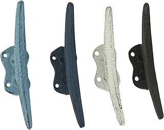 Zeckos Vibrant Set of 4 Colorful Cast Iron Nautical Boat Cleat Wall Hook...