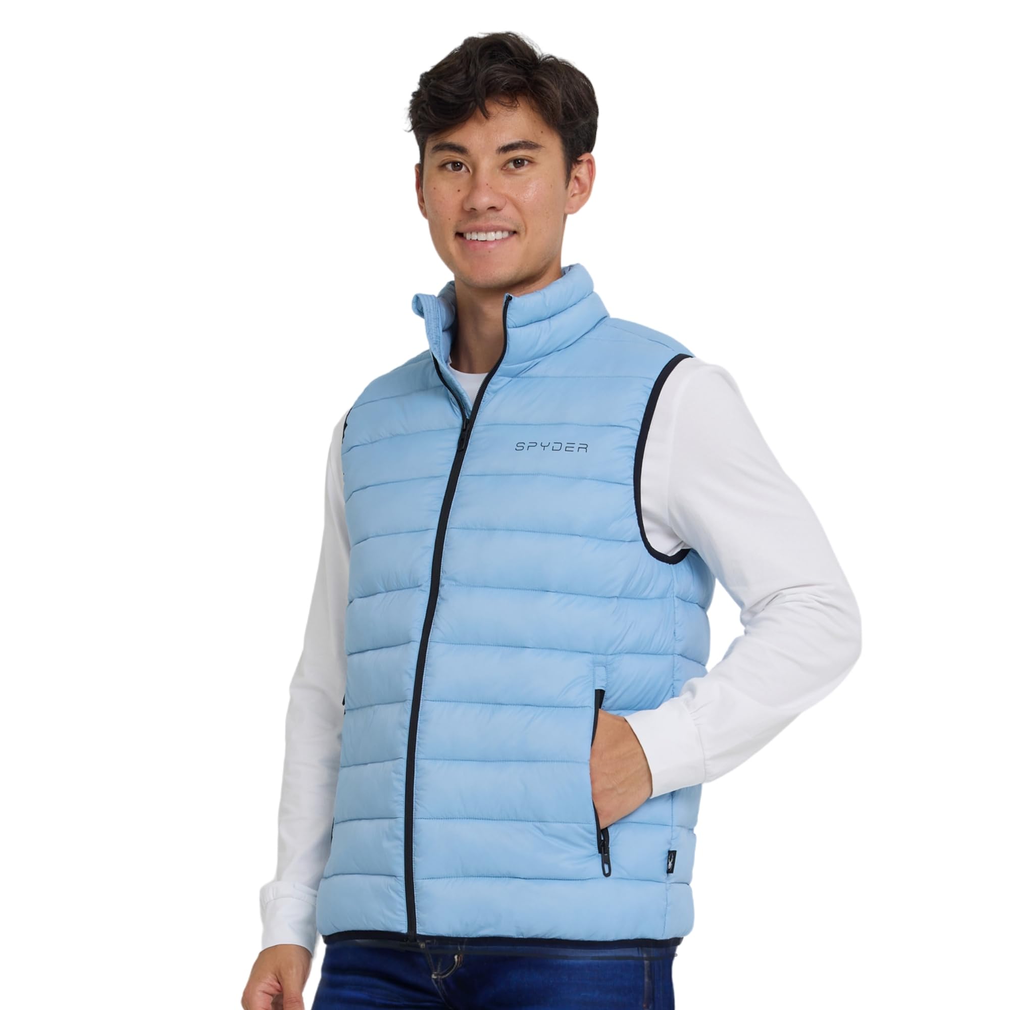Spyder Puffer Vest for Men – Lightweight Quilted Outdoor Vest with Pockets, Puffer Vest Jacket for Men Drift Blue Small