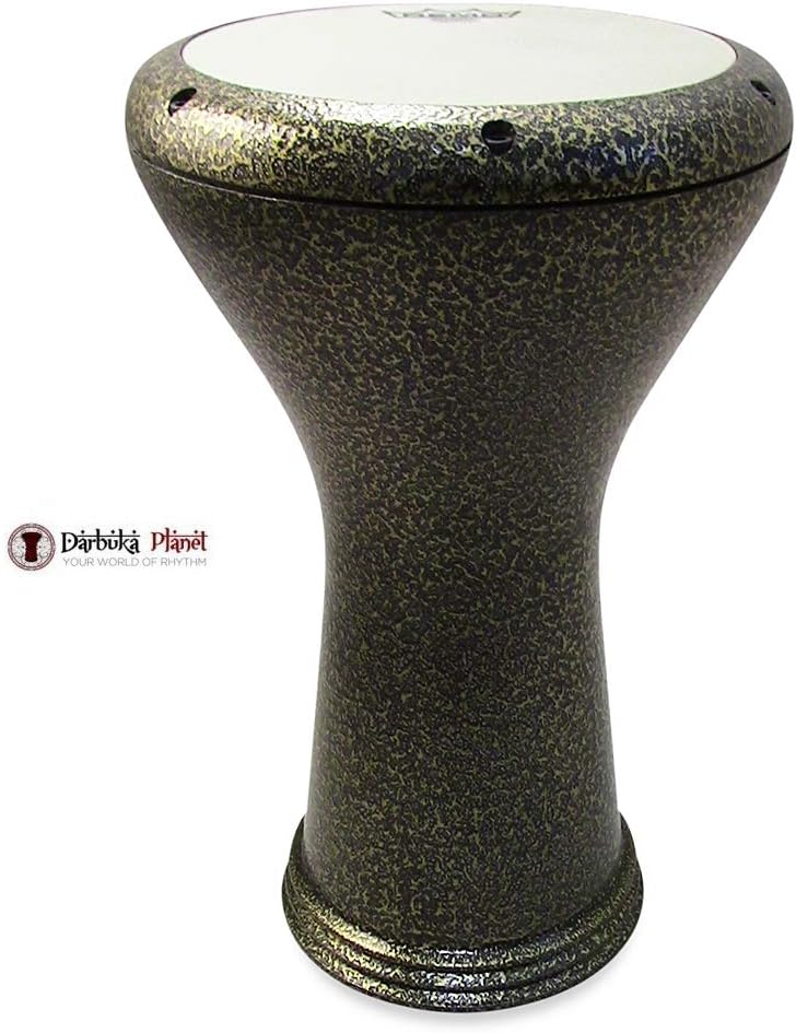 17" Percussion" Gawharet El Fan Pro Metal Darbuka Drum Doumbek (Gold + Remo Renaissance)
