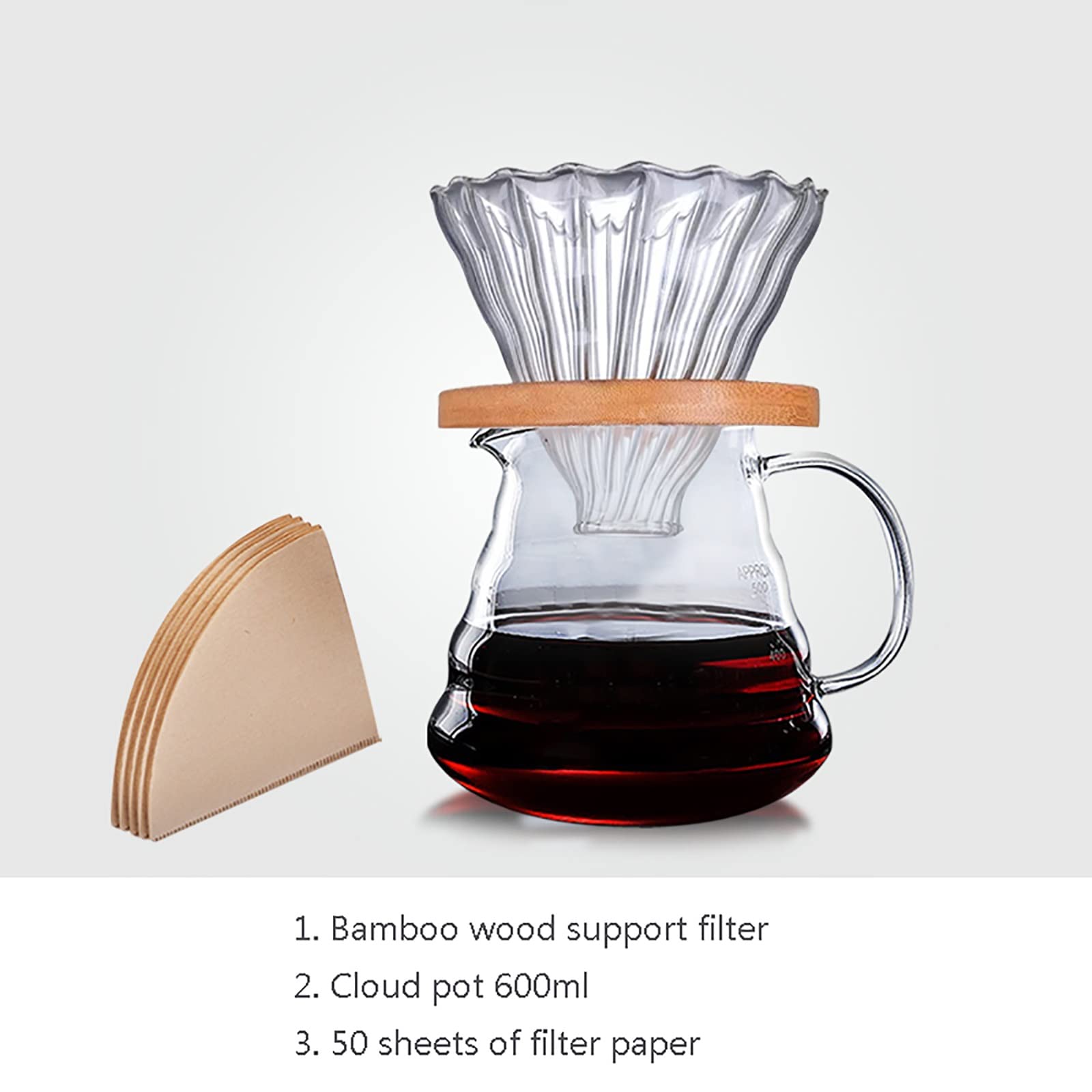 HMTE Cafetera de Vidrio para Verter, Juego de cafetera para Verter, cafetera de Goteo, cafetera de Mano Reutilizable, hogar, Viajes, al Aire Libre (20.28 oz/600 ml) (Color : B) (C)