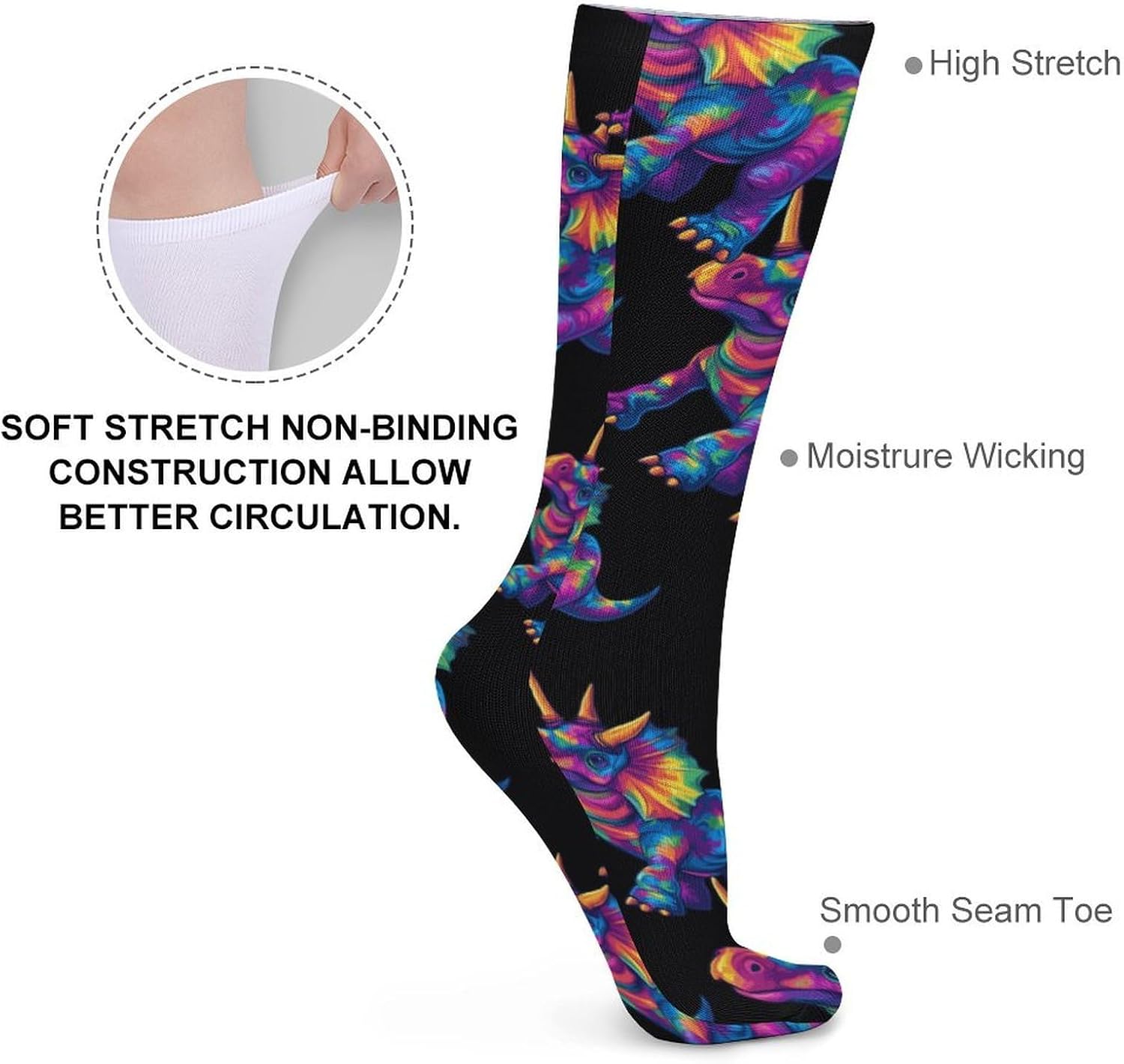 Tie Dye Triceratops Dinosaur Knee High Socks Casual Long Stockings Over Calf Sock Tube for Women Men
