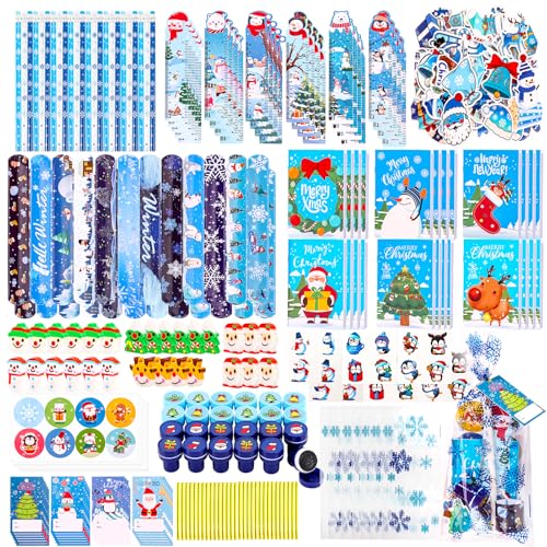 Atonofun 242 Pcs Christmas Party Favors Christmas School Stationery Set Xmas Exchange Gifts Reward Prizes Bulk for Students Kids Xmas Stocking Stuffers School Goodie Bag Fillers