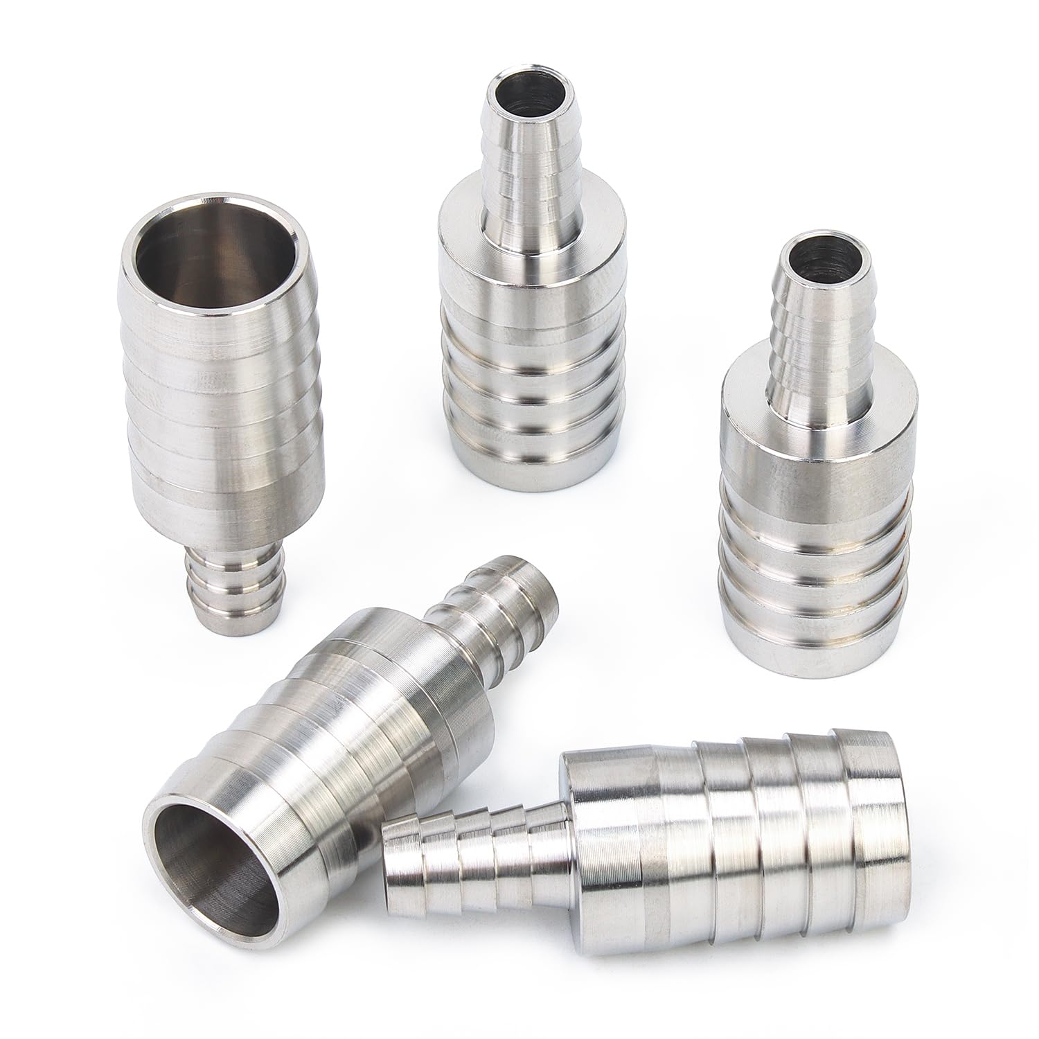 LTWFITTING Bar Production Stainless Steel 316 Barb Splicer Mender 3/4-Inch Hose ID x 3/8-Inch Hose ID Fitting Air Water Fuel Boat (Pack of 5)