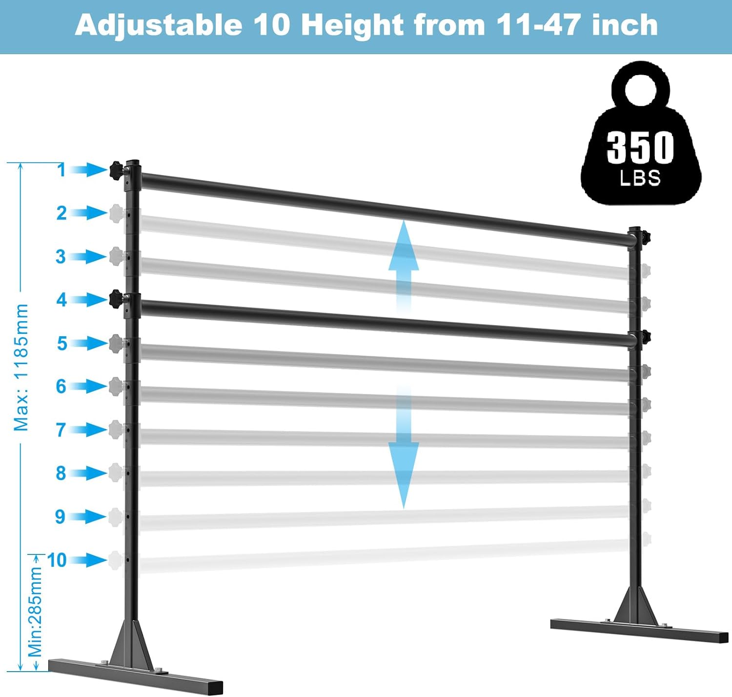 BeneLabel 4FT/5FT/6FT Height Adjustable Freestanding Ballet Barre with Fabric Sleeve Portable Double Ballet Bar 350 lbs Capacity Heavy Duty Dance Barre for Home Workout, Stretch