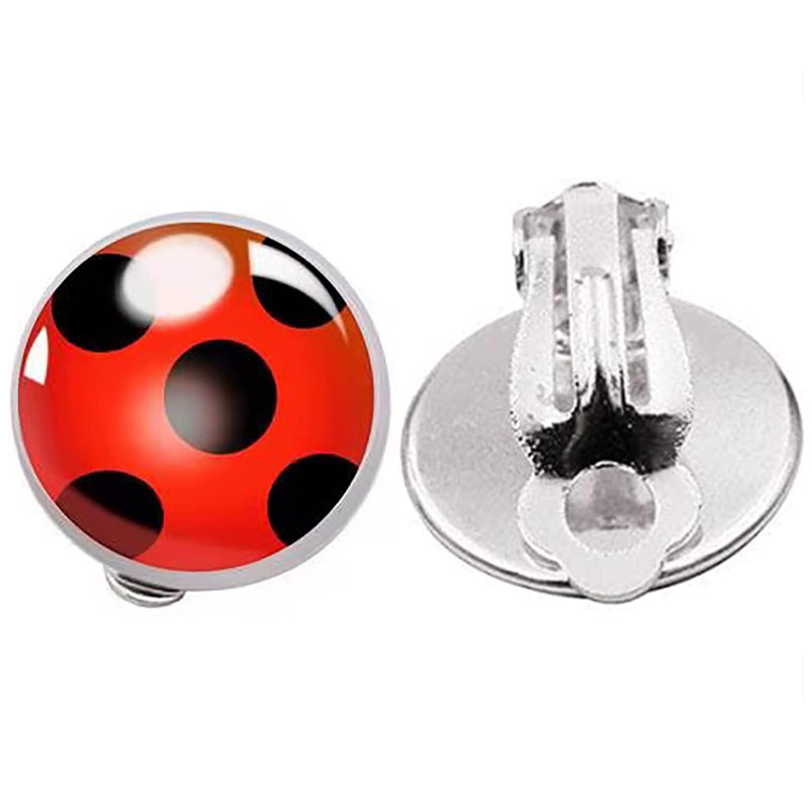 Ladybug Earrings Clip on Earrings No Pierced Ladybird Design Jewellery with Silver Ear Cuff Black Spot Red Charm for Girl woman Cosplay Ear Hoop