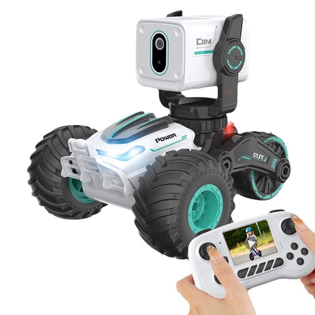 GNIMNAYRC RC Cars with 720P HD Camera, 2.4Ghz Off-Road Remote Control Car with LED Light, Voice, RC Truck, Toy Vehicle for Kids Adults Boys & Girls Gift, 30 min Play