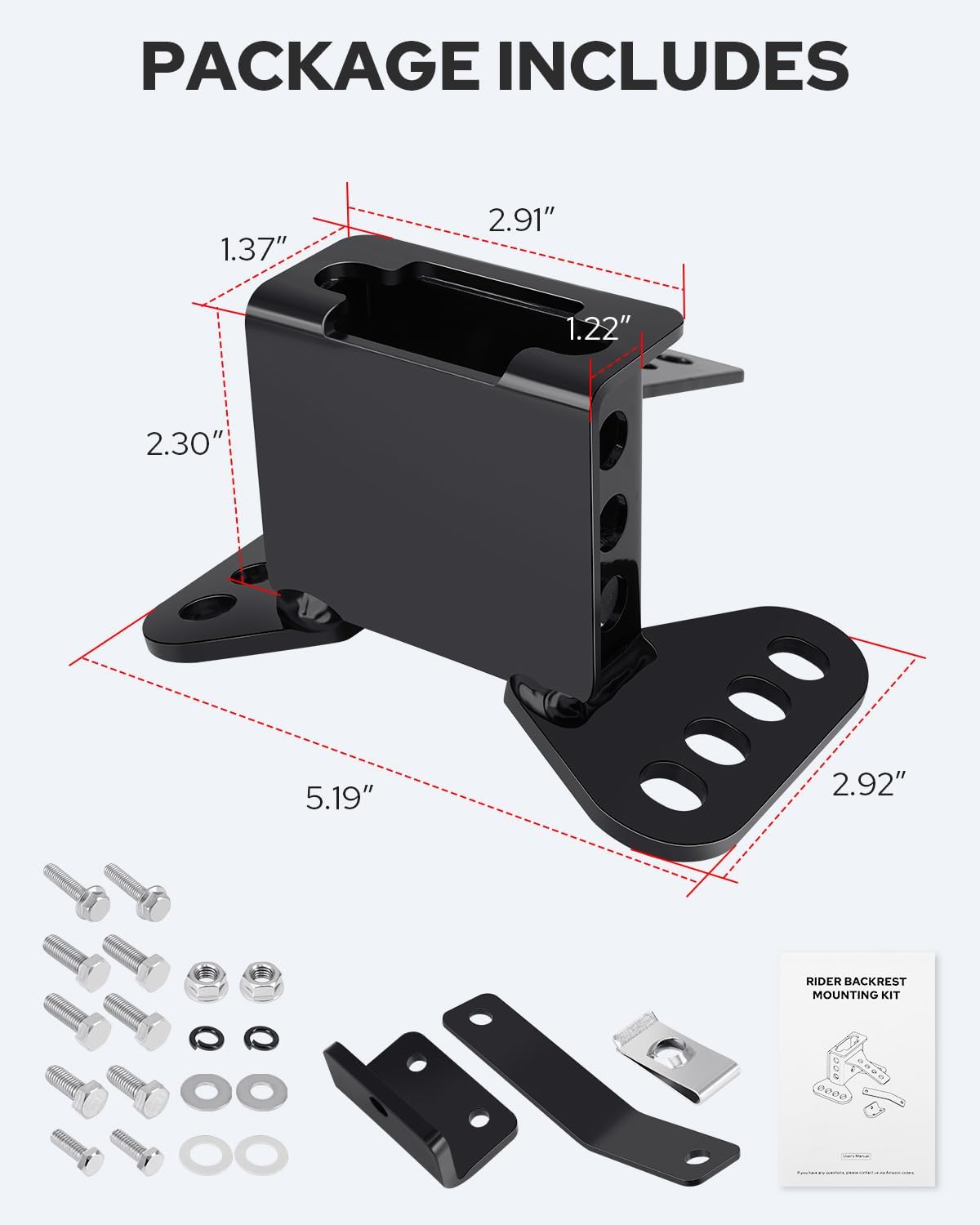 Benlari Driver Backrest Bracket, Adjustable Rider Driver Backrest Mounting Hardware Kit Fit for Harley Davidson Touring Street Glide Road Glide Electra Glide Road King CVO 1988-2024, Black