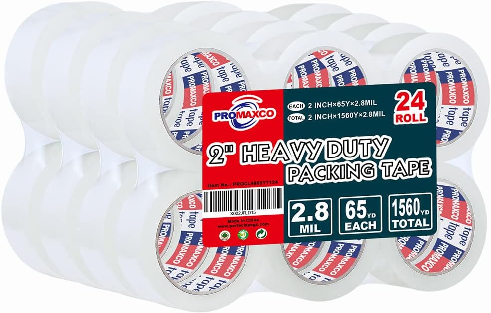 Heavy Duty Packing Tape 24 Rolls, Total 1560Y, Clear, 2.8 mil, 1.88 inch x 65 Yards, Ultra Strong, Refill for Packaging and Shipping